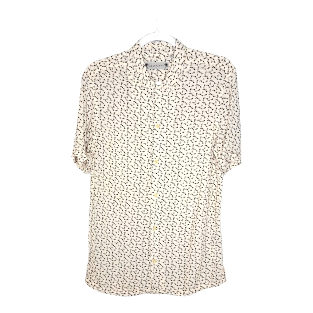AllSaints Music Note Short Sleeve Shirt Small 100% Viscose